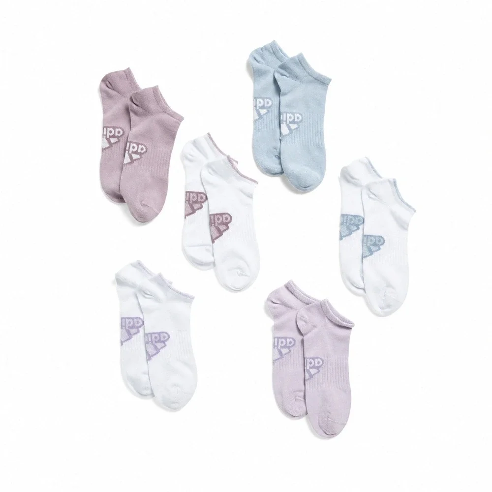 Adidas Superlite No Show Socks 6 Pack Womens White Purple Blue Arch Compression
